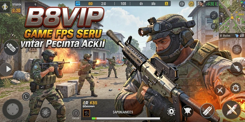 Tangkapan layar B8VIP menampilkan aksi intens dalam pertempuran FPS.