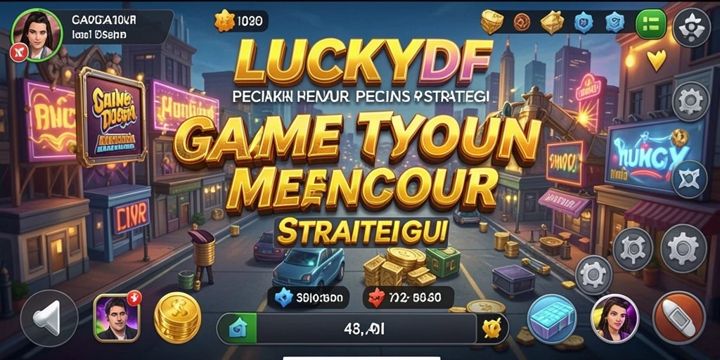 Tampilan gameplay LUCKYDF memperlihatkan strategi pengelolaan bisnis yang seru.