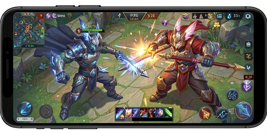 Tangkapan layar R6R6 menampilkan aksi pertempuran tim yang intens dalam arena MOBA.