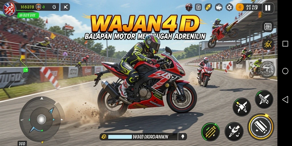 Tampilan gameplay WAJAN4D dengan balapan motor yang mendebarkan.